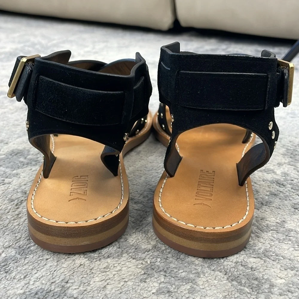 NIB Zadig & Voltaire Cecilia Studs Caprese Sandals Black Suede Strappy Sz 41